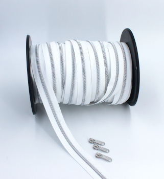 Preview: Endlosreißverschluss metallisiert weiß/ silber (1m)